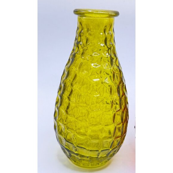 Glass Bud Vases 6" Tall Set Of 2 Yellow & Red Textured Decorative Tabletop Piec - Picture 2 of 8